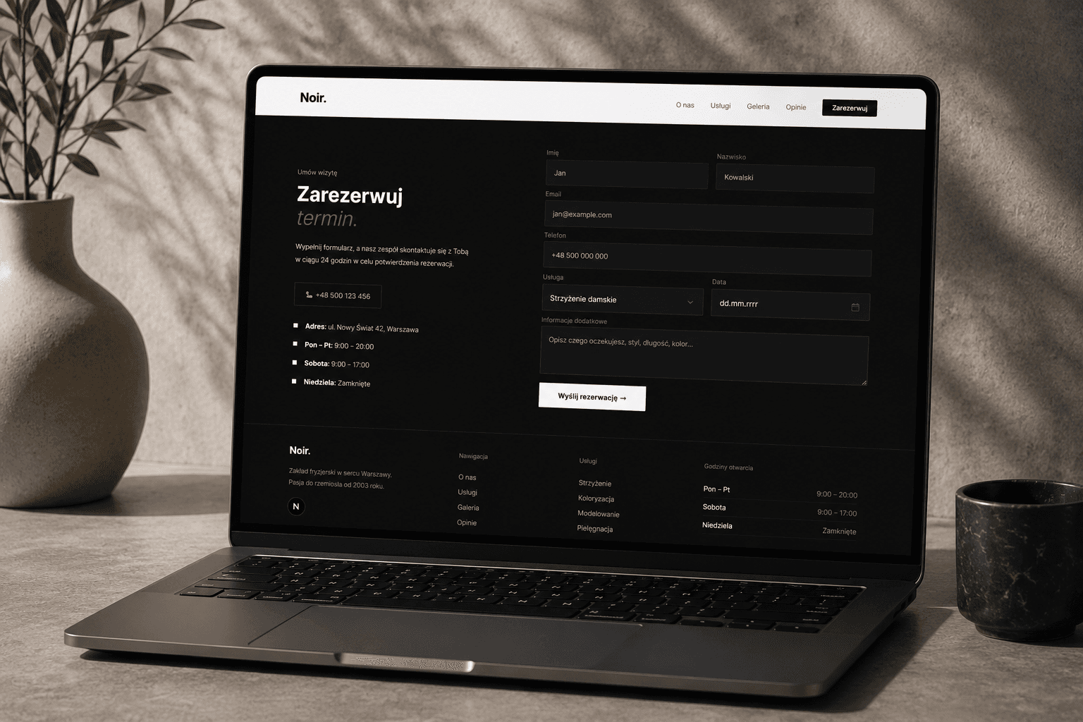 Strona Internetowa dla Zakładu fryzjerskiego Noir left